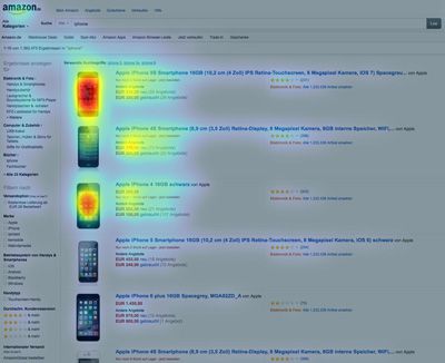 Wärmebild mit Klickhäufigkeiten: eBook Cover rot eingefärbt, daher am häufigsten geklickt
