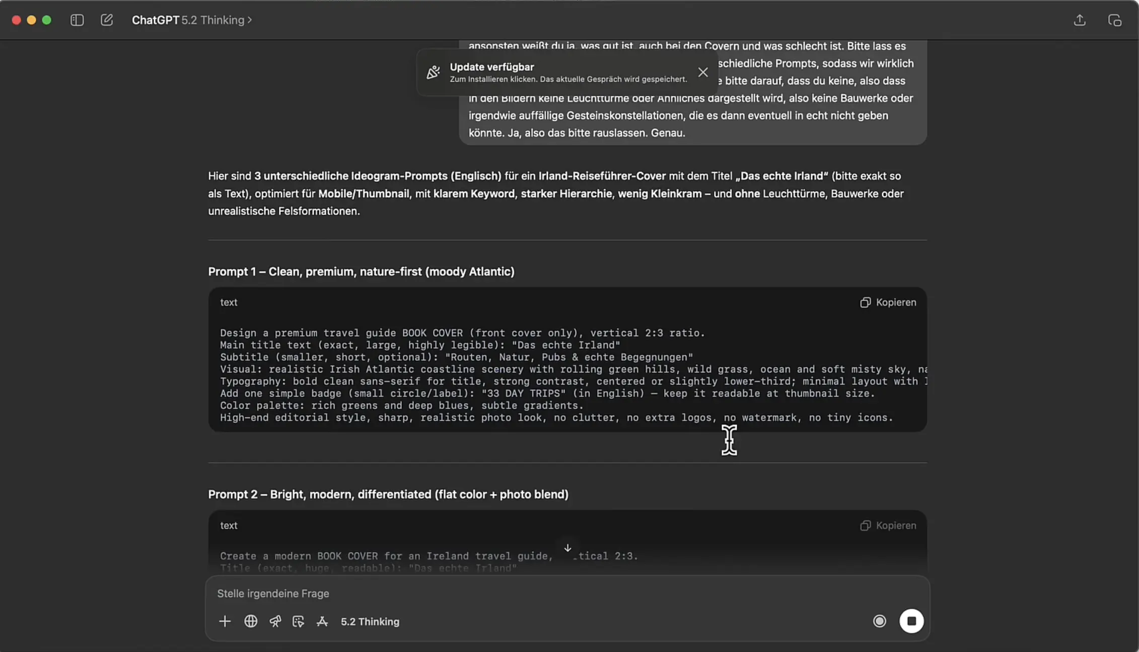 ChatGPT Ergebnisse der Ideogram Prompts