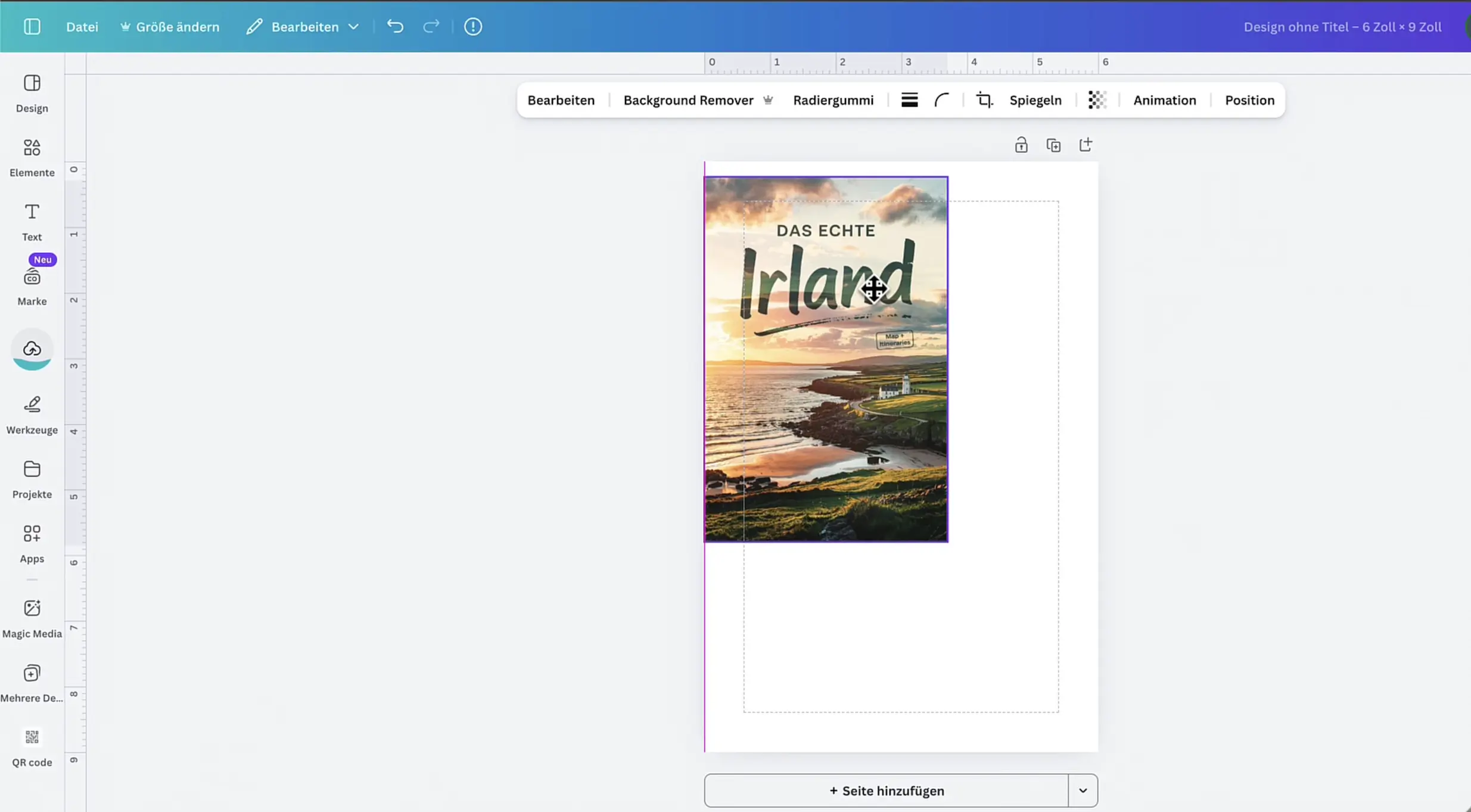 Canva Design in das das Cover eingefügt wurde